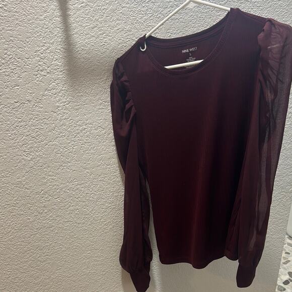 Nine West Red Fitted Ruched Long Sleeve Blouse - Picture 1 of 3